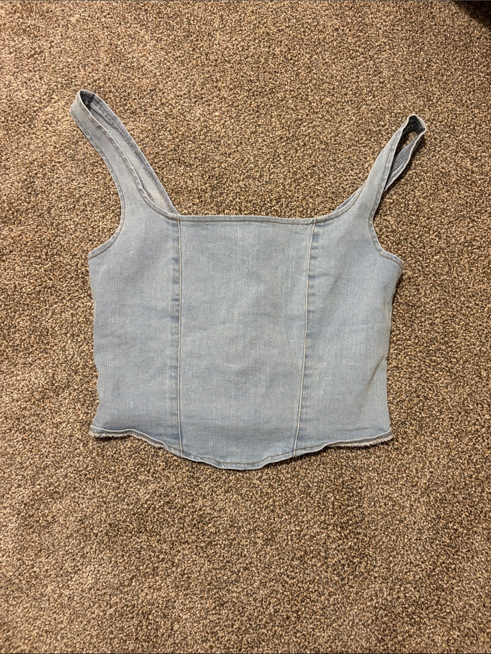 Forever 21 Light Blue Denim Square-Neck Crop Top